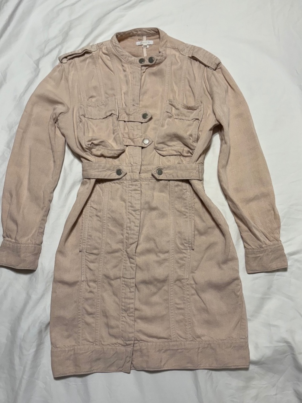Intropia Luxury Heavyweight Denim Moto Mini Shirt Dress Dusty Pink 38
